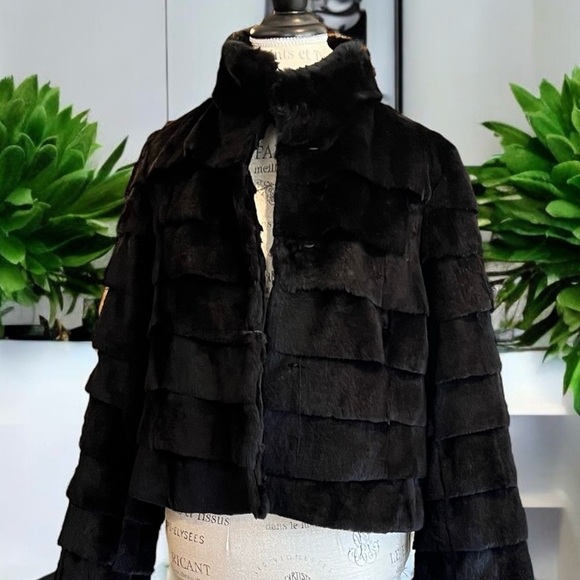 Vintage Blue Duck black rabbit fur ruffle coat Size women’s L - Picture 2 of 12